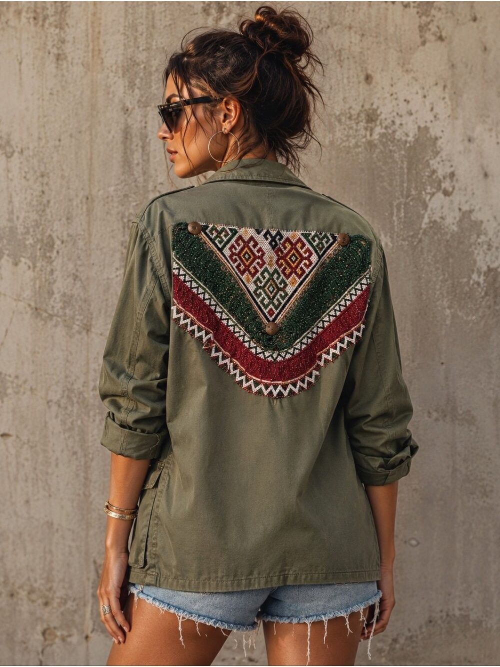 NWT Tricia Fix Beaded Military Upcycled Jacket
